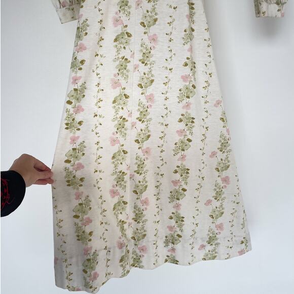 Vintage 70s Cream Jersey Floral Wrap Dress / Sz S / Neutral Maxi / Boho Hippie - Picture 8 of 11